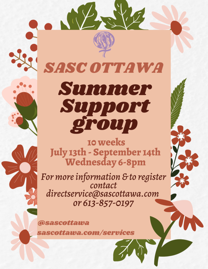 SASC Ottawa Summer Peer Support Group Starting July 13th