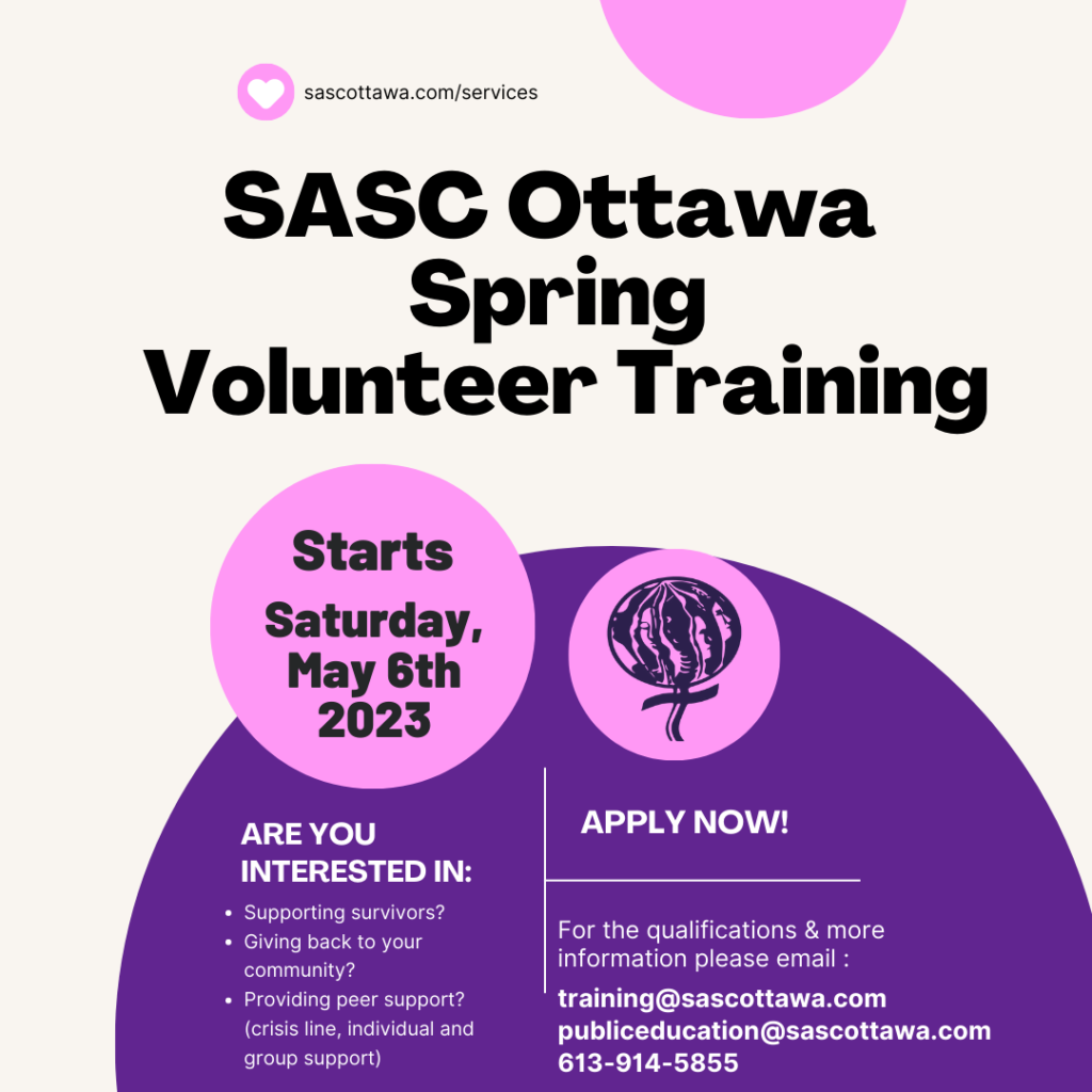 SASC Ottawa Volunteer Training Starts Saturday, May 6th, 2023